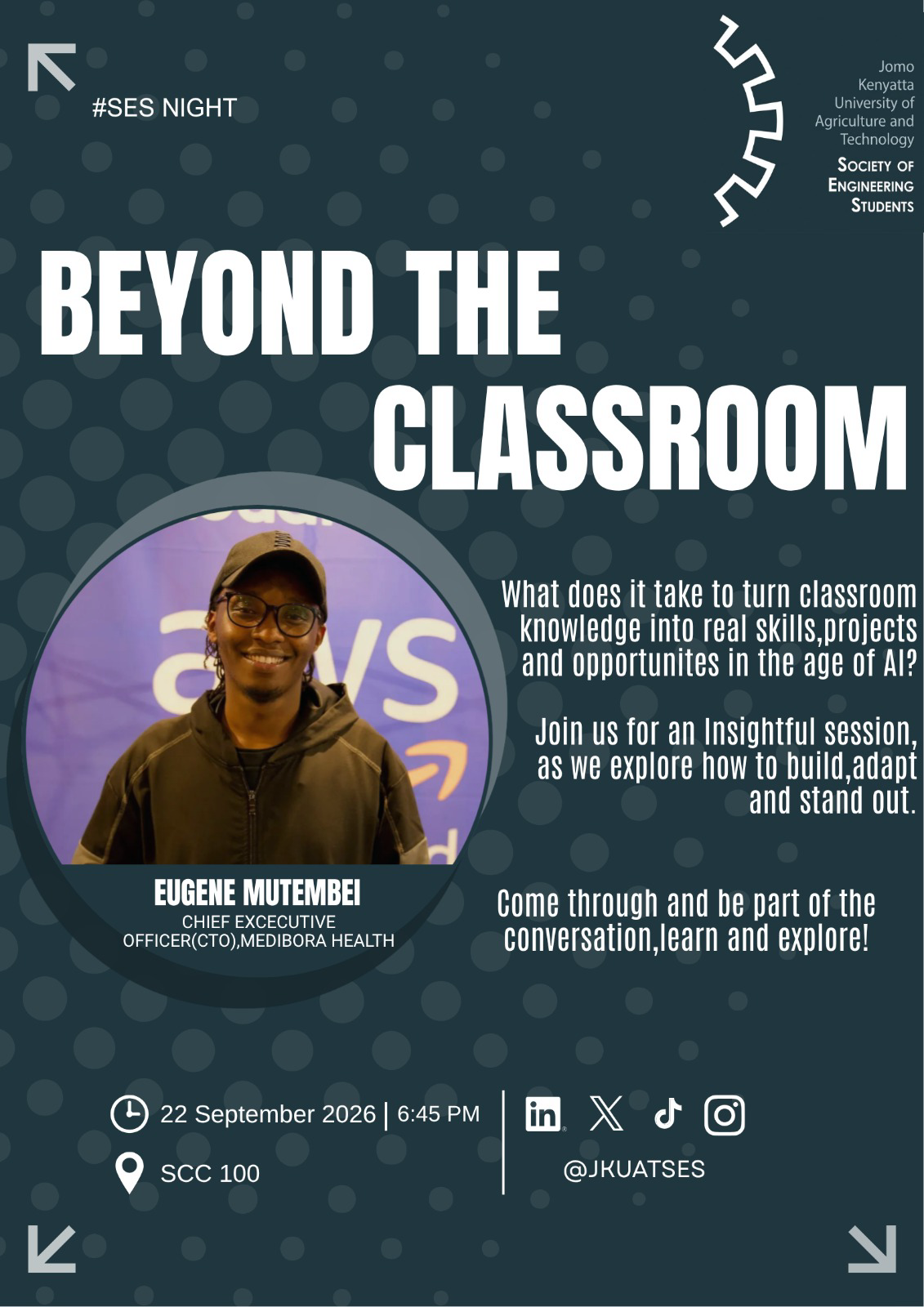 Speaker, JKUAT SES Talk - JKUAT SES (September 2026) | Eugene Mutembei Recognition