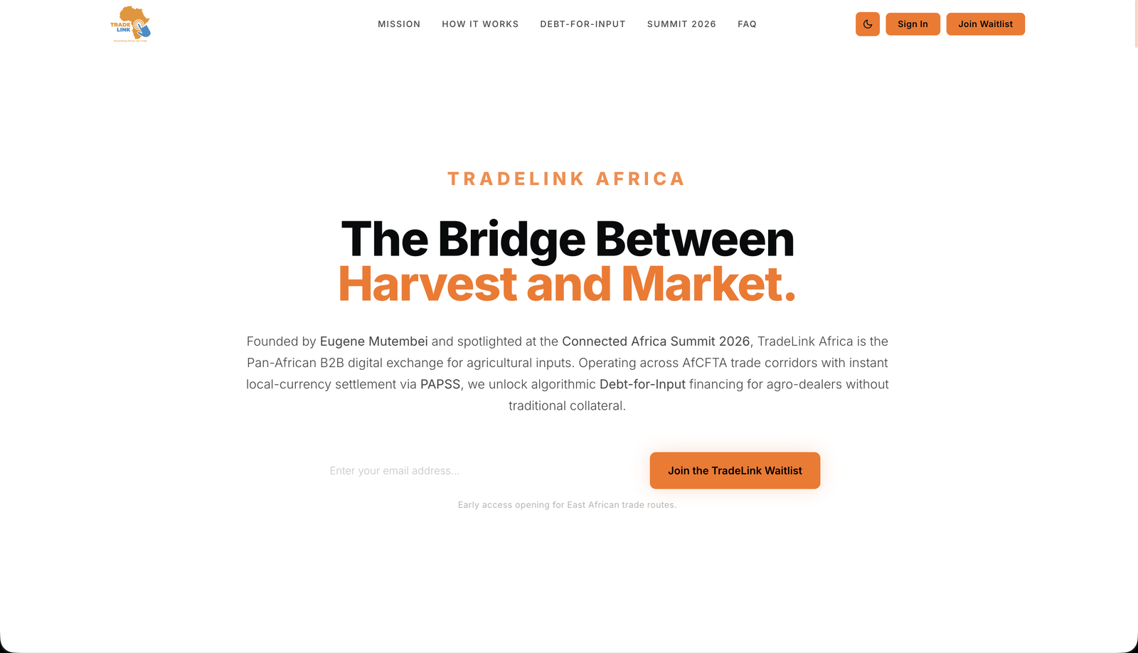 TradeLink Africa - Agri Fintech & B2B Exchange project engineered by Eugene Mutembei